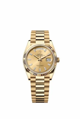 Rolex Day-Date 36 Yellow Gold / Fluted / Champagne - Baguette / President 128238-0132 (m128238-0132)